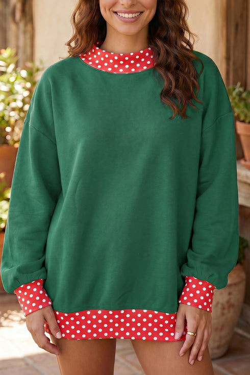 Mock Neck Plaid Pattern Trim Oversized Sweatshirt