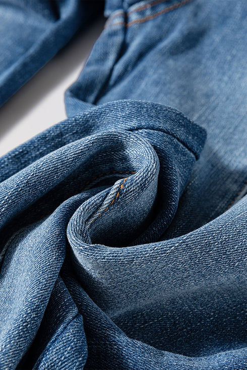 High Waist Button Fly Seamed Raw Hem Wide Leg Jeans