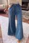 Cotton Denim Seam Flare Leg Drawstring Pants