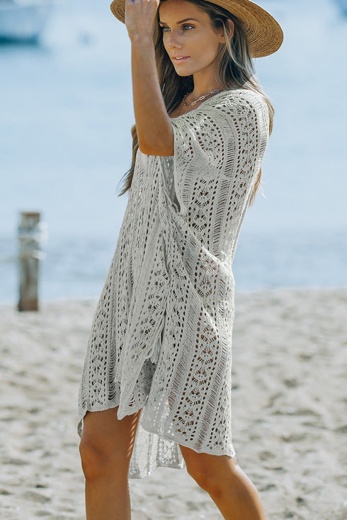 Bohemian Openwork Tassel Hem Swim Cover Up