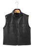 Double Flap Pocket Western Faux Leather Zip Up Vest