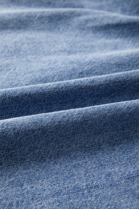 Western Puff Sleeve V Neck Ruffled Denim Mini Dress