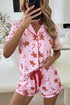 Short Sleeve Placket Shell Button Elastic Waist Lounge Set