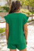Textured Ruffle Sleeve Split Top Drawstring Short Set