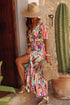 Abstract Print Flutter Sleeve V Neck Maxi Dress
