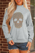 Rhinestone Skull Graphic Mock Neck Baggy Pullover Sweatshirt