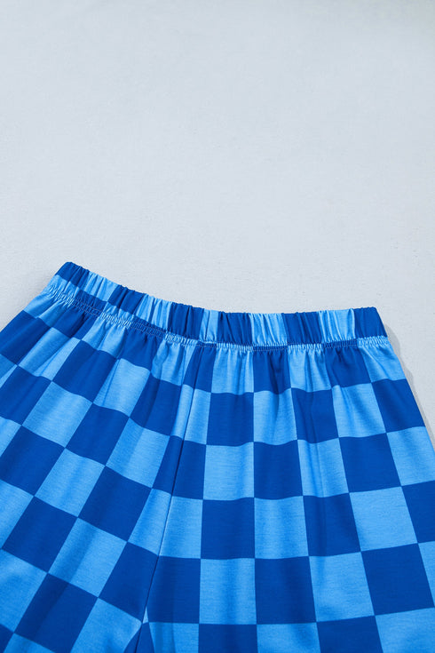 Plaid Long Sleeve Crop Top Elastic Waist Two Piece Short Set