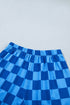 Plaid Long Sleeve Crop Top Elastic Waist Two Piece Short Set