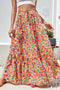 Bohemian Floral Print Tiered A Line Long Skirt