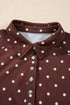 Polka Dot Print Collar Pullover Metal Button Sweatshirt