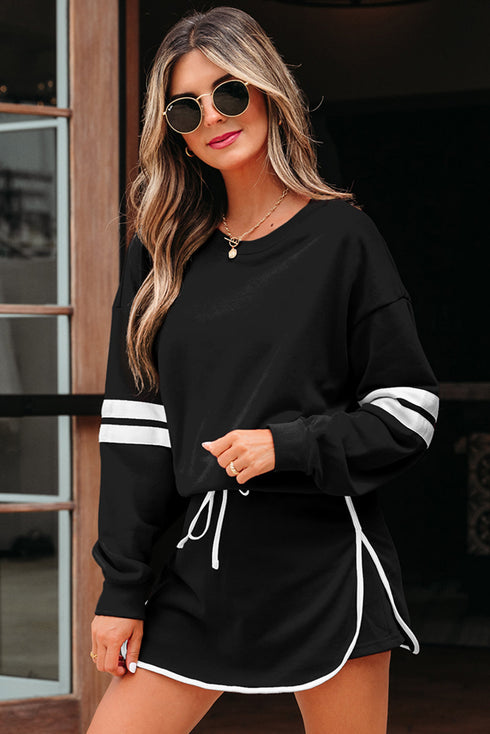 Varsity Stripe Contrast Trim Pullover Skort Two Piece Dress