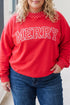 Polka Dot Patchwork Letter Applique Mock Neck Sweatshirt