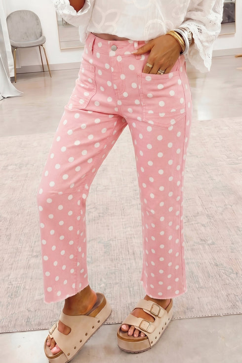 Denim Polka Dot Pattern Slim Fit Jeans