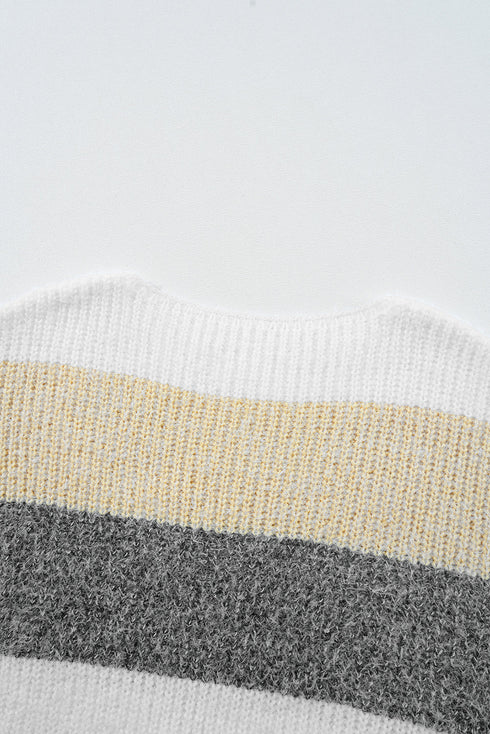 Striped Knit Boat Neck Balloon Sleeve Sweater Dress