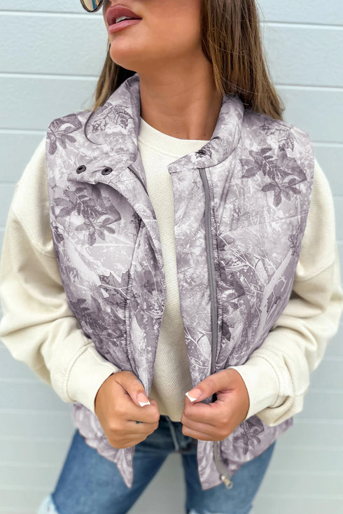 Camouflage Leaf Print Quilted Puffer Layering Vest
