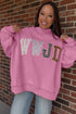 WWJD Mixed Pattern Mock Neck Embroidered Patch Sweatshirt