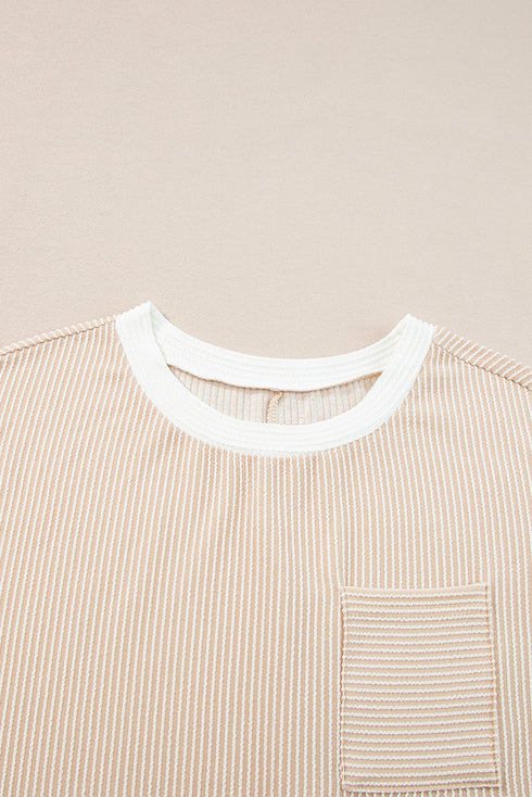 Twisted Ribbed Contrast Trim Shift T Shirt Dress