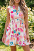 Floral Print V Neck Smocked Waist Flared Mini Dress