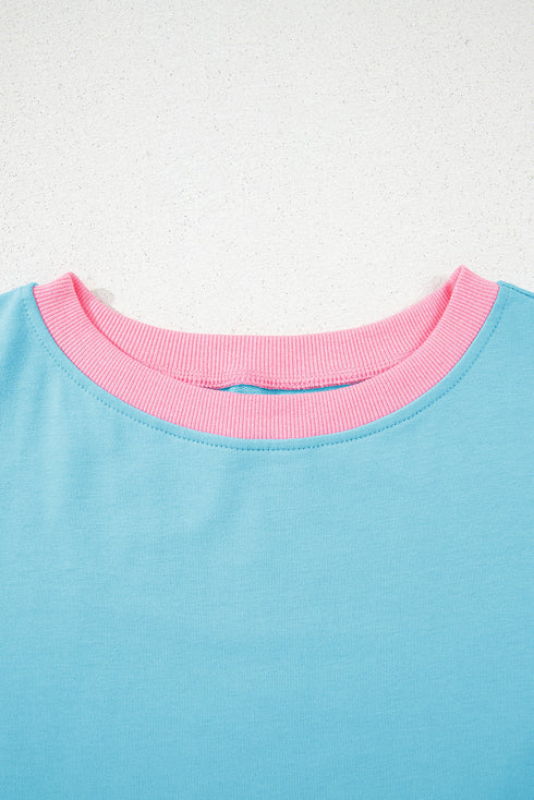 Contrast Trim Drop Shoulder Two Piece Skort Set