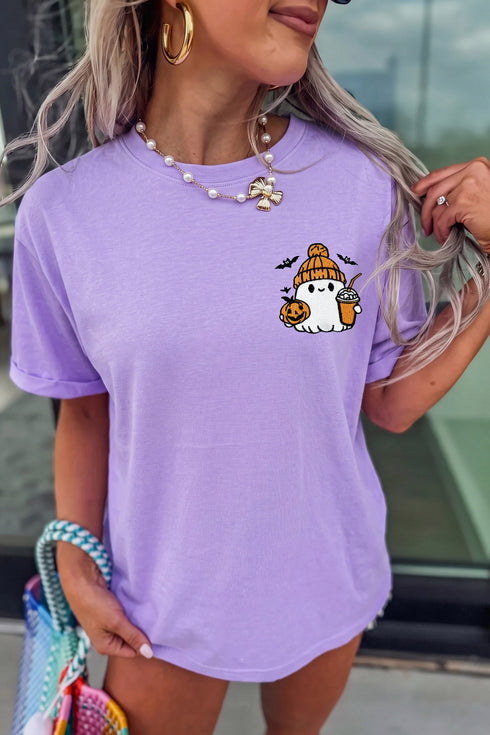 Ghost Embroidered Cuffed Short Sleeve Graphic Tee