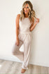 Ribbed Checkered Print Wide Leg Tank Pant Set