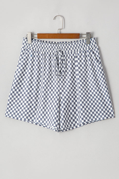 Checkerboard Pattern Lace Up High Waist Shorts