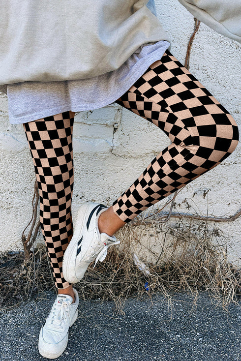 Checkered Print High Waist Stretch Skinny Leggings