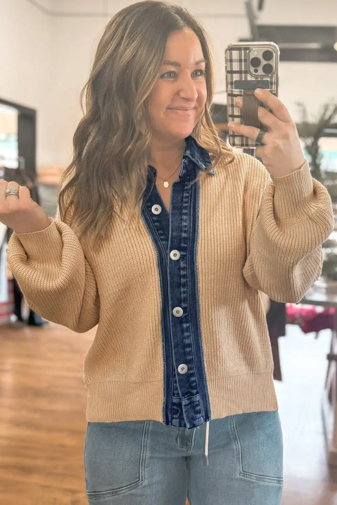 Drop Shoulder Placket Paneling Shirt Collar Long Sleeve Cardigan