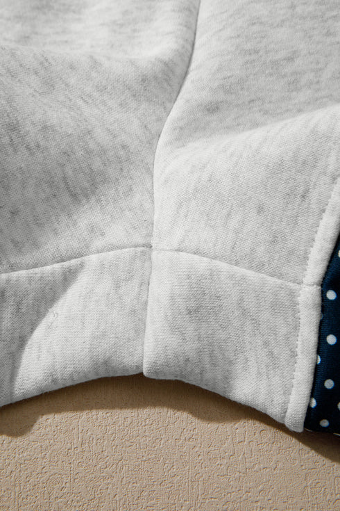 Polka Dot Patchwork Mock Neck Pullover Short Set