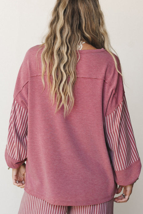 Raw Seam Patchwork Long Sleeve Top Pocket Two Piece Pant Set