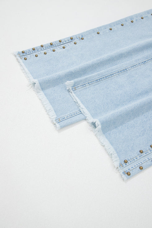 Beaded Side Slit Frayed Pocketed Wide Leg Jeans