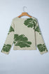 Abstract Botanical Print Boat Neck Knit Pullover Sweater