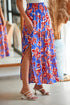 Bohemian Floral Print Tiered Split Maxi Skirt