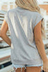 Sequin Pumpkin Graphic High Neck Cap Sleeve Tank Top