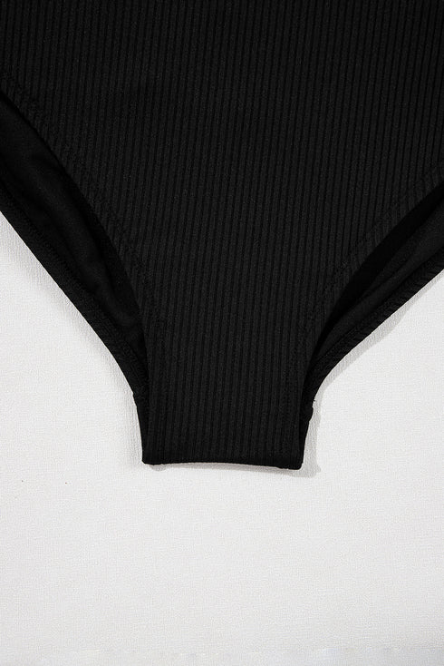 Ribbed Textured Scalloped Trim Swim Dress Swimwear