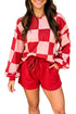 Checkerboard Plaid Long Sleeve Two Piece Short Set
