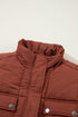 Solid Quilted Stand Collar Zipped Mid Length Puffer Coat