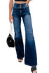 Button Detail Elastic Wide Waistband Flare Denim Jeans