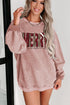Textured Corduroy Graphic Long Sleeve Pullover Sweatshirt