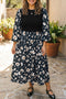 Floral Print Long Sleeve Round Neck Shift Midi Dress