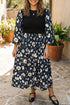 Floral Print Long Sleeve Round Neck Shift Midi Dress
