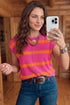 Western Striped Pattern Knit Short Sleeve Sweater
