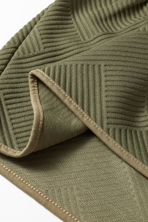 Textured Accent Trim Quarter Zip Bracelet Sleeve Mini Dress