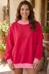 Mock Neck Plaid Pattern Trim Oversized Sweatshirt