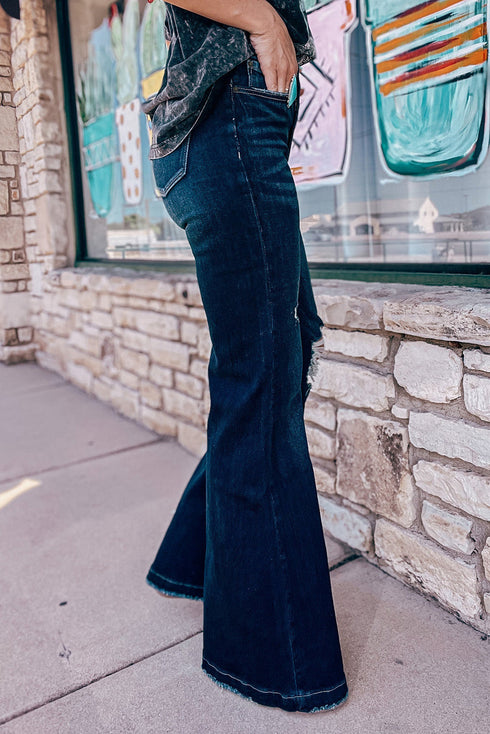 High Rise Ripped Straight Leg Western Denim Jeans