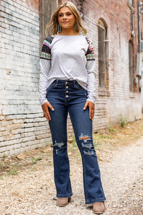 Exclusive Distressed Stretch Denim Flare Jeans