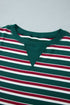 Striped Waffle Knit Round Neck Long Sleeve Sweatshirt