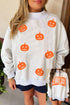 Pumpkin Face Print Mock Neck Pullover Sweatshirt