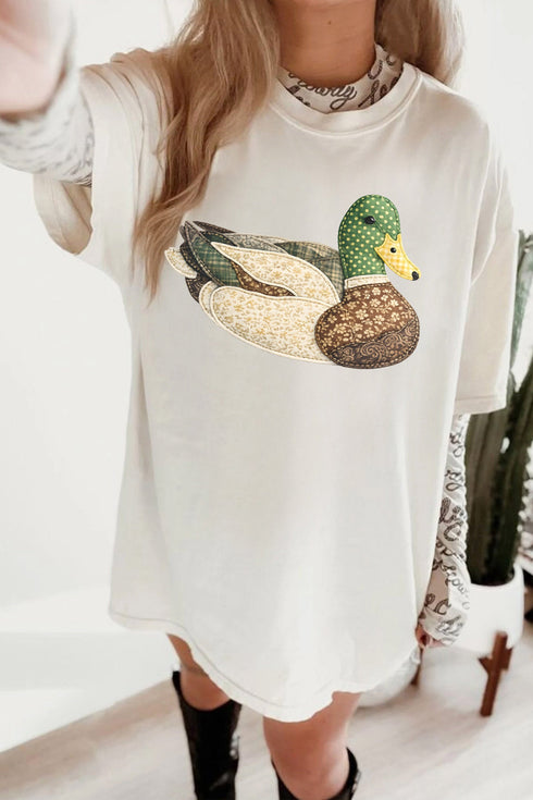 Bohemian Mallard Duck Applique Short Sleeve Graphic Tee