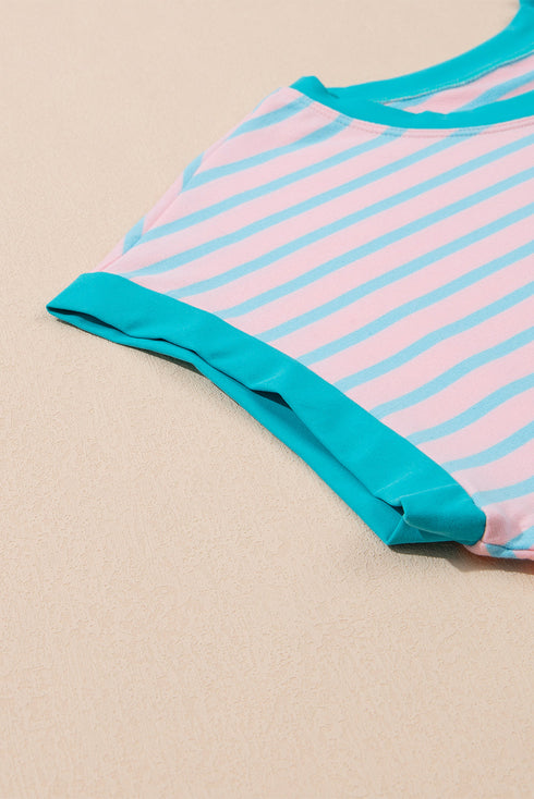 Striped Print Relaxed Fit Two Piece Short Sets